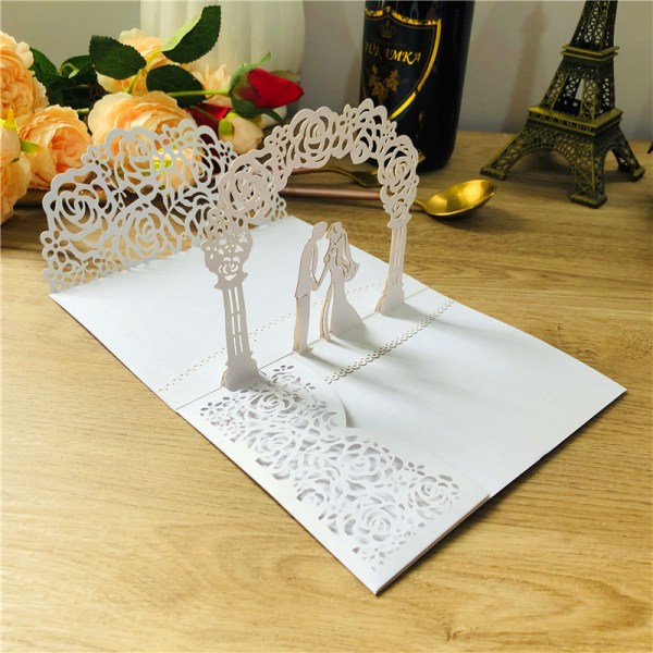 1 stk Hvit 3D bryllup stående invitasjon 3D bryllup