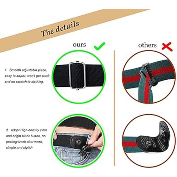1 st Elastic Midjeband Utan Spänne Bälte för Kvinnor Män Spänne Nej