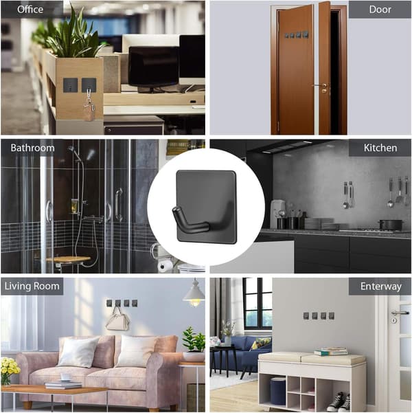 Selvklæbende vægkroge 4 stk. Rustfrit stål Sort klæbemiddel