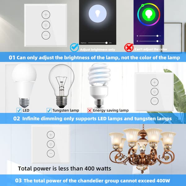 Dimmer, WiFi-ljusströmbrytare med procentfunktion och timerfunktion