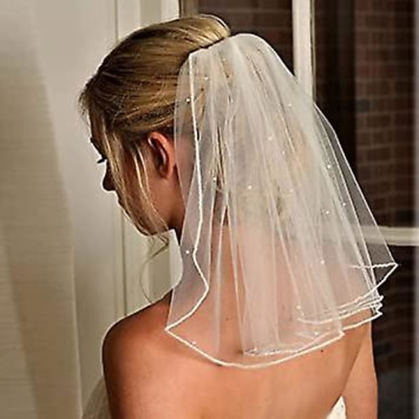 Crystal Bridal Veils Short 1 Tier Veil Soft Mesh With Comb Wedding Party Bride Veil Hair Accessories for Women and Girls (Ivory)