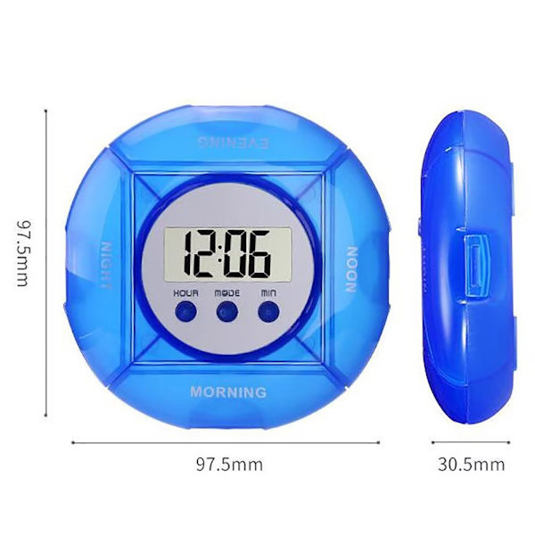1 stk. (Blå) Pilleboks Timer, Pilleboks med Alarm 5 Alarmure,