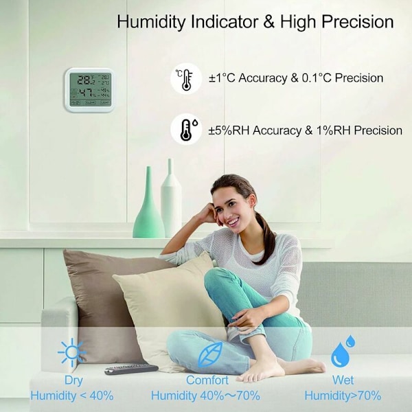 Indendørs termometer hygrometer med høj nøjagtighed, digital LCD-temperatur og fugtighedsmåler, komfortniveauindikator, ideel til babyværelser, hjem, kælder, køleskab, garage