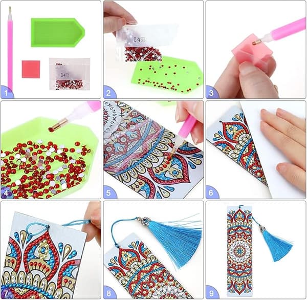 (2-pack) Bokmärkesdiamantbroderisats med läder
