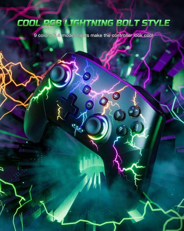 Switch Controllere Kompatible med Switch/Lite/OLED/Windows, 1000 mAh Programmerbar RGB Flash LED, Trådløs Pro Controller med One Key Pairing Vibration