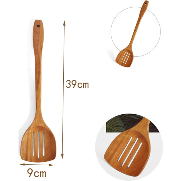1 styck träspatel för matlagning, tre hål, non-stick