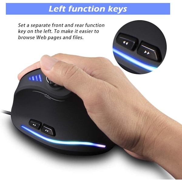 Vertikal Gaming Mus Vertikal Ergonomisk Mus med Justerbar DPI til Gamer/PC/Laptop/Desktop (Ledning)