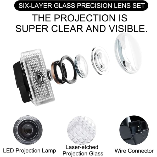 4 kpl Tesla-auton ovien valot, LED-auton ovien logon valot, auton ovien projektorit