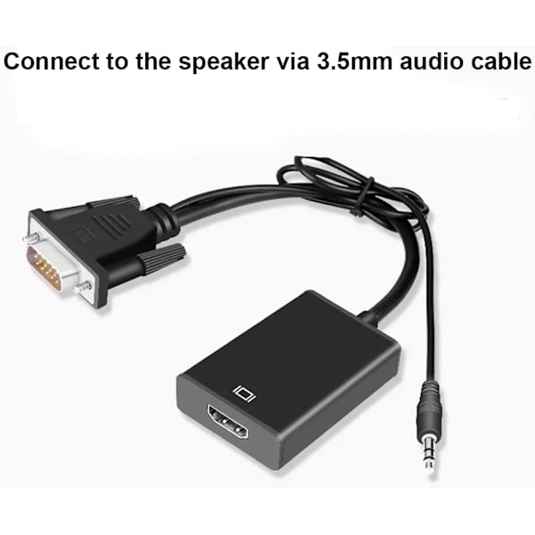 VGA til HDMI adapter med 3,5 mm lydkabel og strømledning, VGA