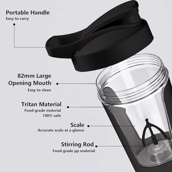 Elektrisk Shakerflaske, 15oz Proteinblandingskop, USB Genopladelig Shakerkopper til Protein, Mælk, Måltidsudskiftning Shakes
