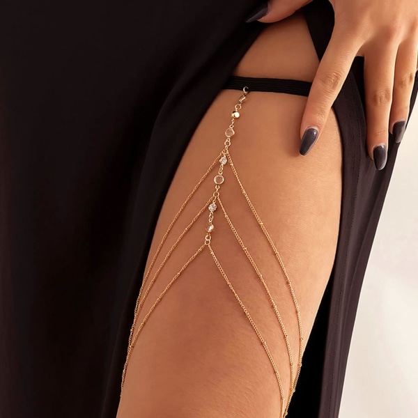 1 st (Guld) Sexig Flerlagers Crystal Leg Chain Body Jewelry Beach