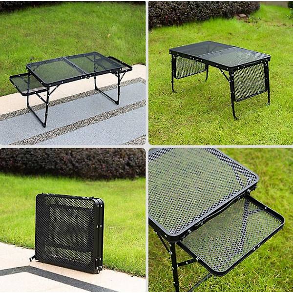Utomhus hopfällbart bord camping lyftstativ camping bärbar picknick 60*40 med sidobord (skicka förvaringsväska)