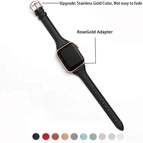 Läderarmband Kompatibelt med Apple Watch Rem Kvinnor, Toppskikt Läder Tunna Slanka Band för iWatch Serie 10/9/8/7/
