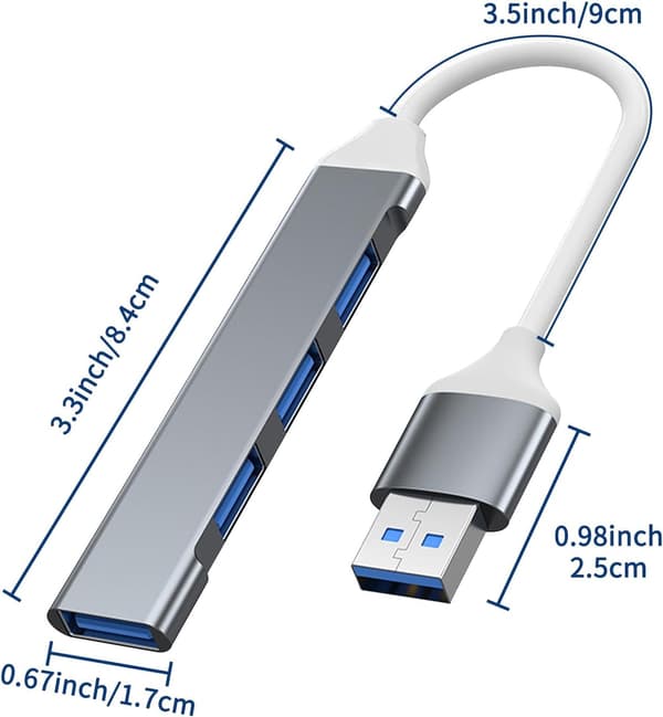 Multi USB Port Splitter, 4 Port USB Hub 3.0, 1-pack