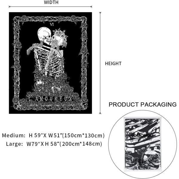 Skull Tapestry The Kissing Lovers Vegghengende svart og hvitt