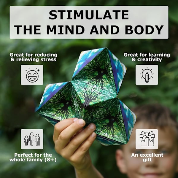 Formförändrande låda, Patenterad Fidget Cube med 36 Sällsynta Jordmagneter - Transformerar till över 70 former, Presentask (Svart