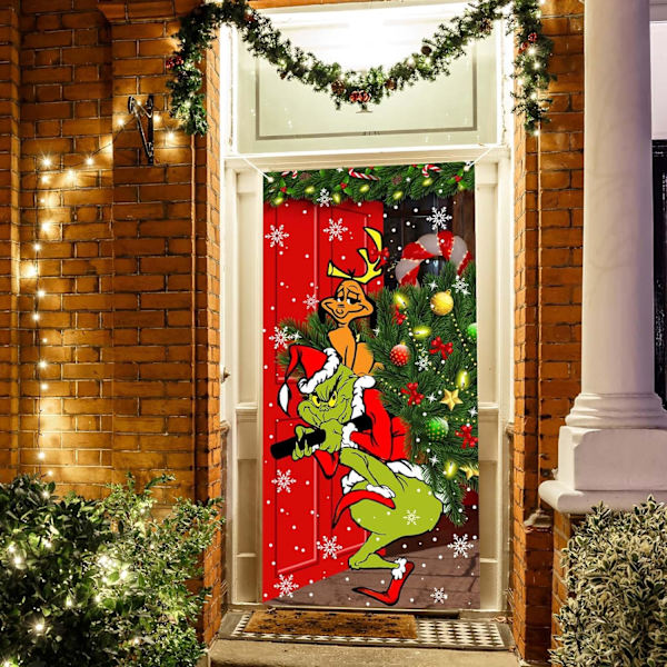 Grinch Julepynt Grinch Dør Dækning Glædelig Grinchmas Dør Dækning 6 X 3ft Sort Buffalo Grid Flag Fotografi