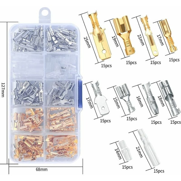 150 stycken Automotive Electrical Crimp Terminal Kit, 6,3 mm 4,8 mm