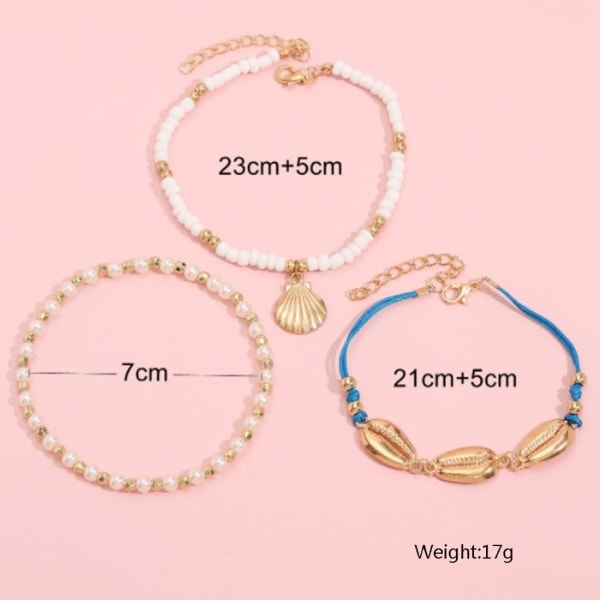 1 set 3pcs Multilayer Blue Shell Anklet Adjustable Seed Bead