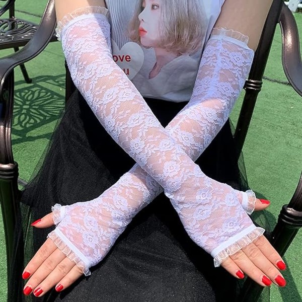 1 pair of UV resistant lace arm sleeves, women's floral lace