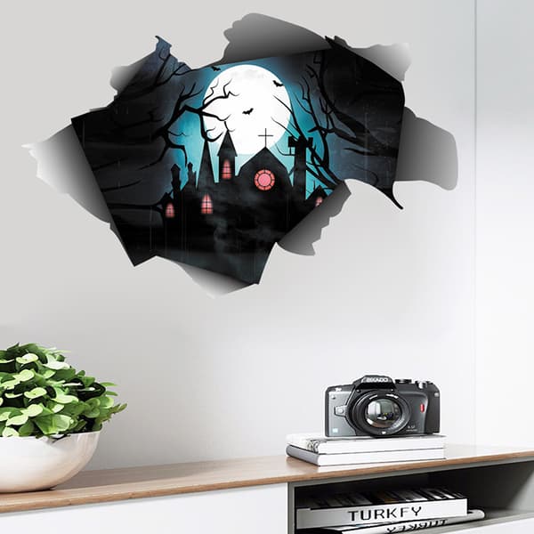 3D Halloween Väggdekaler, Trasig Slott Halloween Vägg