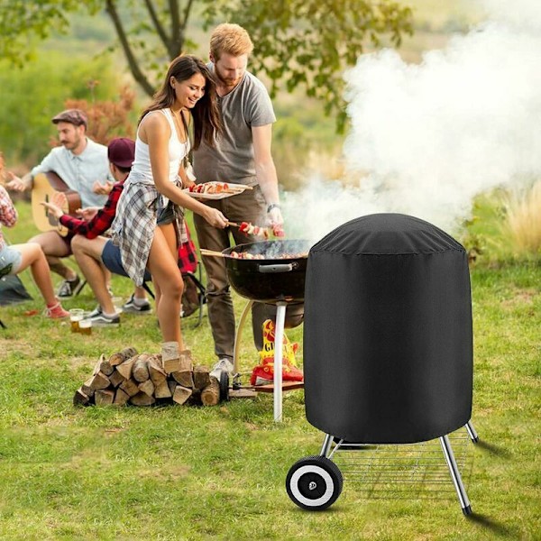 Trekk for kullgrill, vanntett presenning for utendørs grill, rund grilltrekk svart (24 x 28,5 tommer)