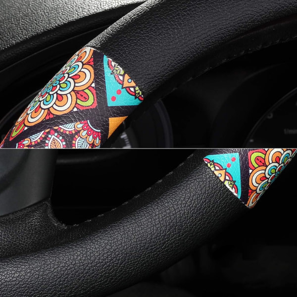 Rattstyrningsöverdrag Mandala-mönster Mikrofiberläder Bilratt