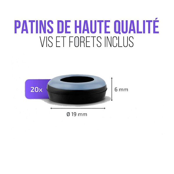 20x Teflon huonekaluliukua ruuveilla - Ø 19 mm (pyöreä) - PTFE