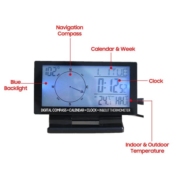 Lcd-digitaalinen auton lämpömittari Monitoiminen auton kompassimittari