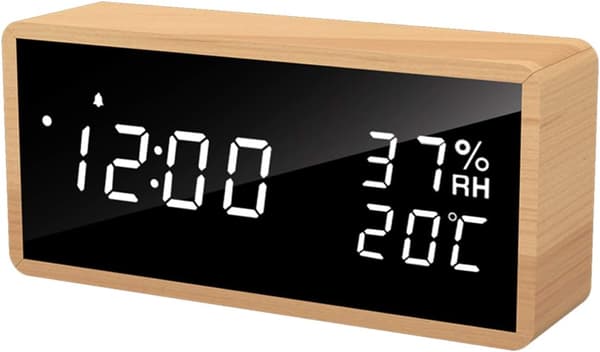 Trä Digital Väckarklocka, Digital Klocka med 3 Alarminställningar,