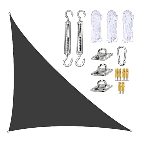 3x4x5m Vanntett Solseil Markise Solskjerm Trekantet Markise-terrasse Basseng Baldakin Trekant For Utendørs Patio Hage Markiser Med Feste Kit Svart