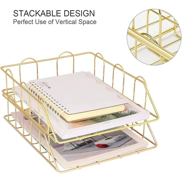 2 stk. Stabelbare Metal-Mappeopbevaringsbokse til Skrivebord, A4 Brevpapir