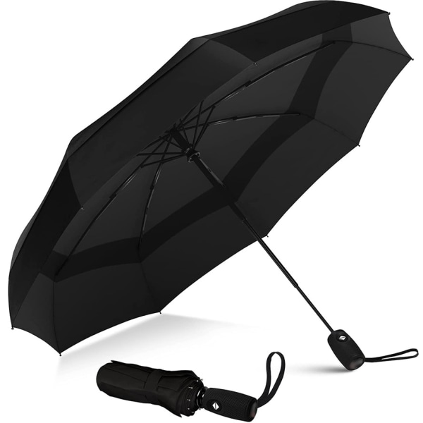 (svart) Paraply - automatiskt fällbart paraply - kompakt, litet,