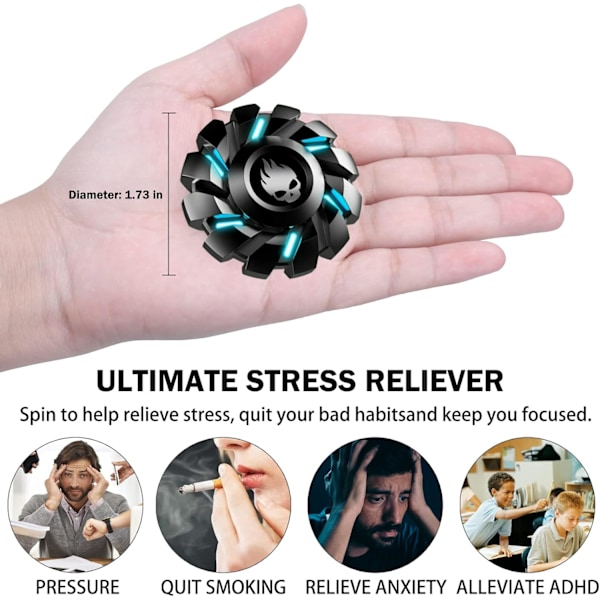 Svart kugghjul Fidget Spinner, färgglad glöd i mörkret, hög hastighet