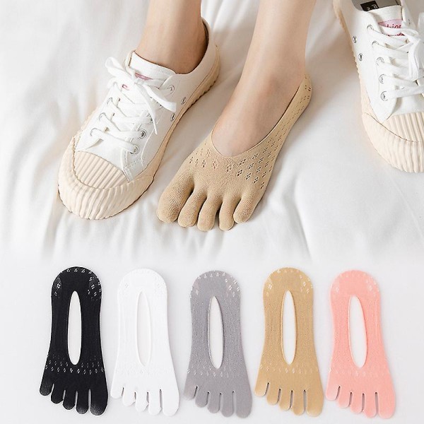 5 Pair Invisible Toe Socks Women, Non-Slip Orthopedic Socks with Gel Tab, Breathable Five Finger Socks, Separate Boat Socks for Ladies