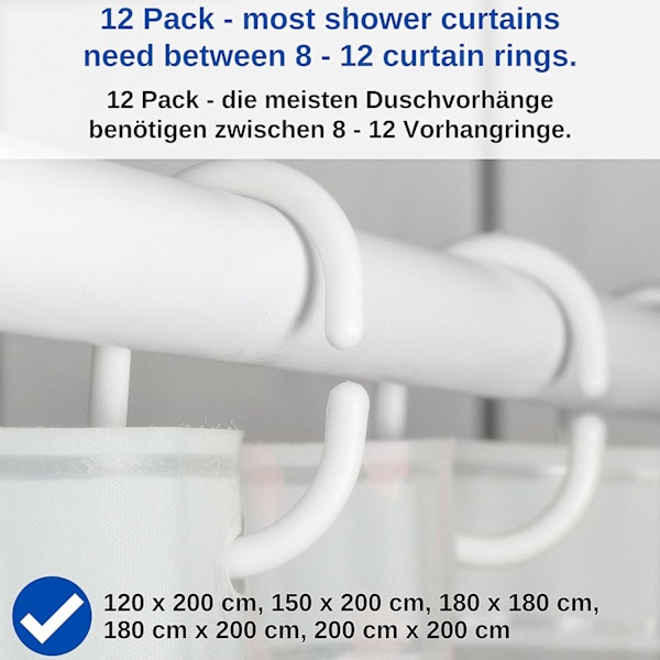 Vita duschdraperiringar, 12-pack, diameter 4,6 x 2,9 cm