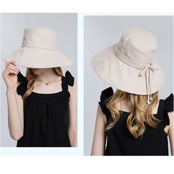 1 stk Beige Kvinders Strohat Foldbar Solhat UPF50 Sommer Knyttet
