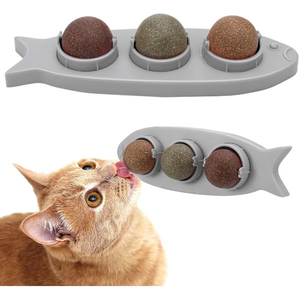 1 stycke grå kattmynta boll leksak, 3 i 1 roterbar kattmynta ätbar