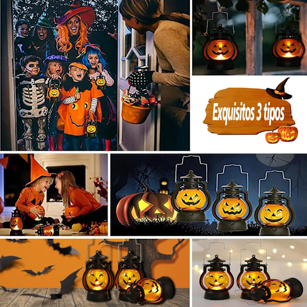 Bærbare Halloween-lykter, 3 Halloween-gresskarlykter, Vintage håndholdte Halloween-lys, Halloween, Jul,