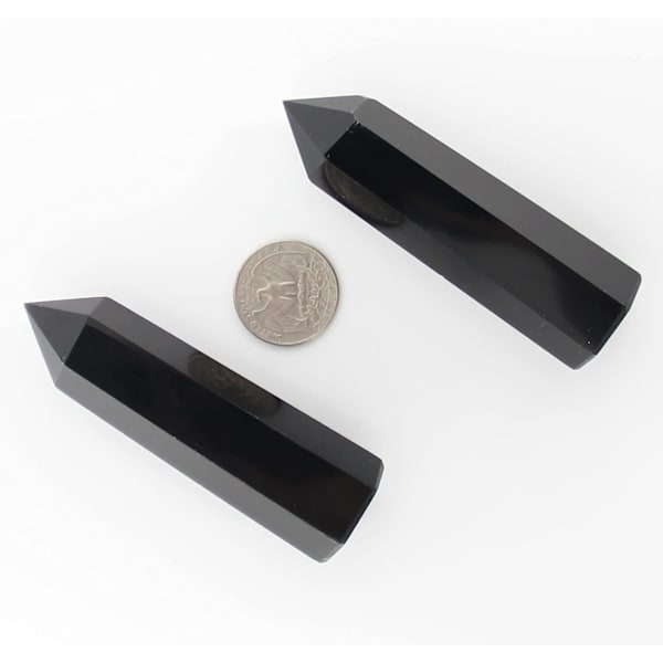 Obsidian Kvartsstavar - 2 st 8-9cm Obsidian Kvartsstavar