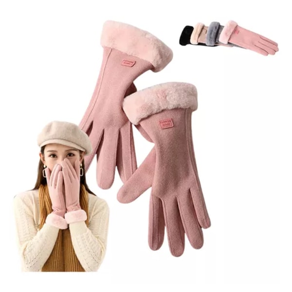 Vinterhandskar för kvinnor, termiska handskar för kvinnor, rosa