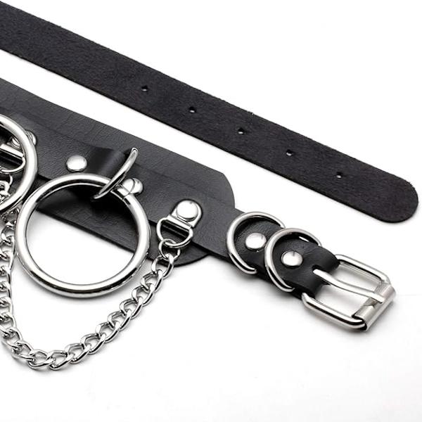 Rund Nitarhalsband (Svart), Gotisk Svart O-Ring Halsband PU