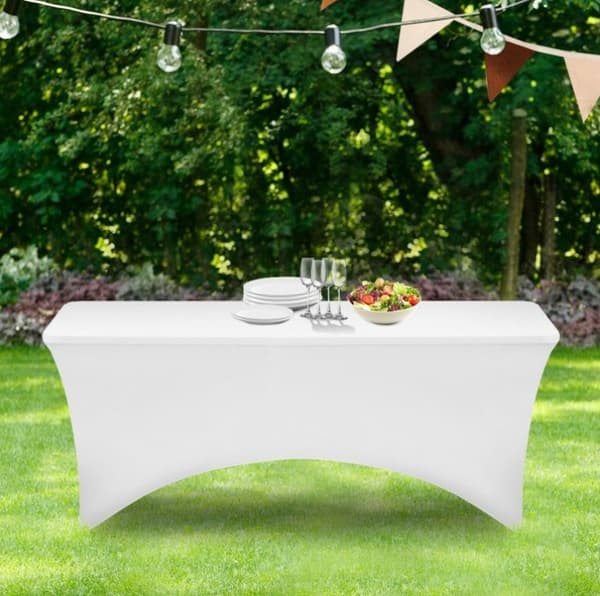 Hvit sammenleggbar bordduk 6ft(183*76*76cm) Elastisk bordduk