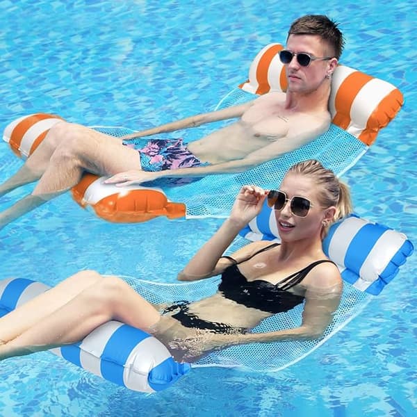 Blå+Orange Pool Float, 2 st Uppblåsbara Flytmadrasser Uppblåsbar