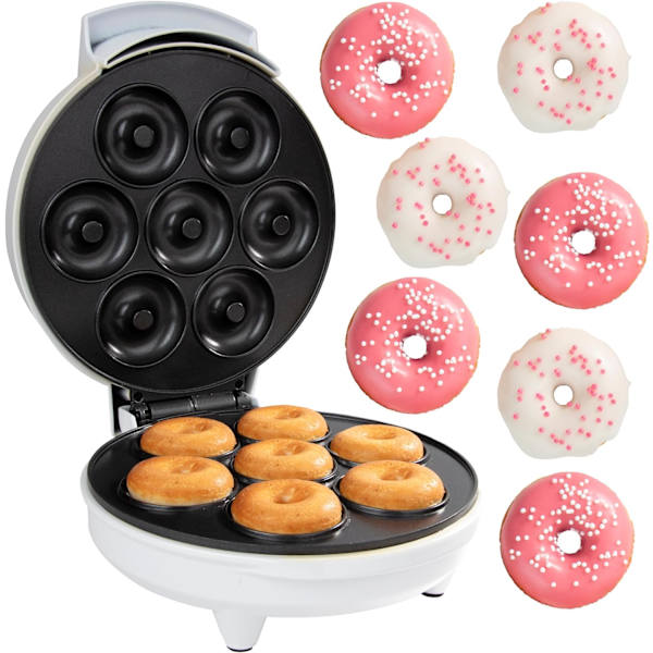 Mini Donut Maker - Elektrisk Non-Stick Overflade Laver 7 Små Doughnuts - Dekorer, Frost eller Is Dine Egen til Børnevenlig Bagt Dessert Godbid - Unik Sommerbagesaktivitet for Voksne, eller Gave til Hendes