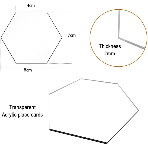 10 stk. Klart Hexagon Akryl Navneskilte til Bord, Blanke Navneskilte