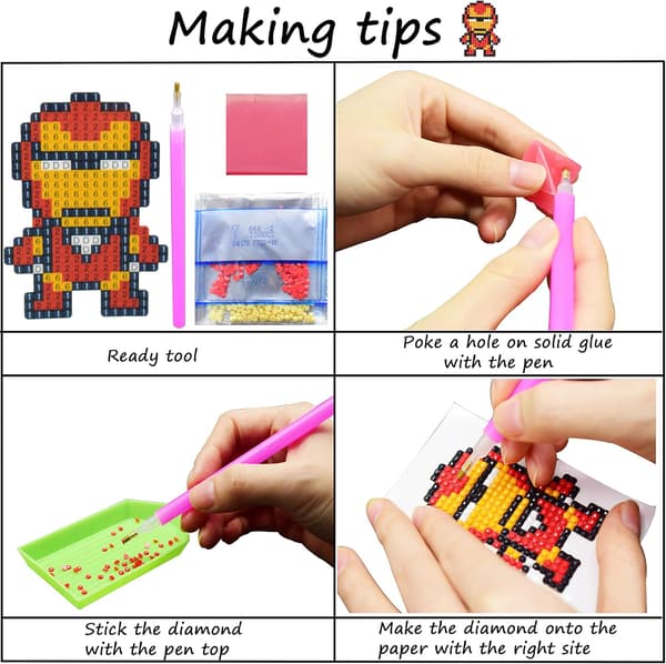 (Sæt af 8, Spiderman) Diamantmaleri Kit til Børn