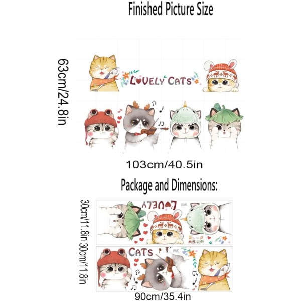 Väggklistermärken för kattungar, väggkonst för anime barnkammare, baby