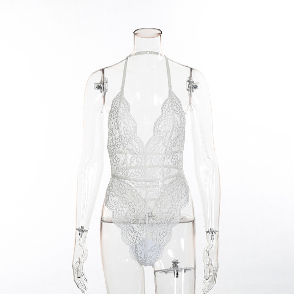Blommig Spetsbody med Djup V-ringad Plunging Neckline Teddy