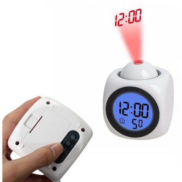 Digital Projektionsklocka Tyst LED-väckarklocka 12/24h Tak